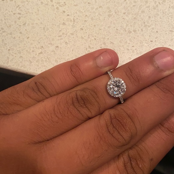 Halo Round Cut Engagement Ring Sterling Silver Stamped 925 Austrian Crystal - Picture 6 of 14